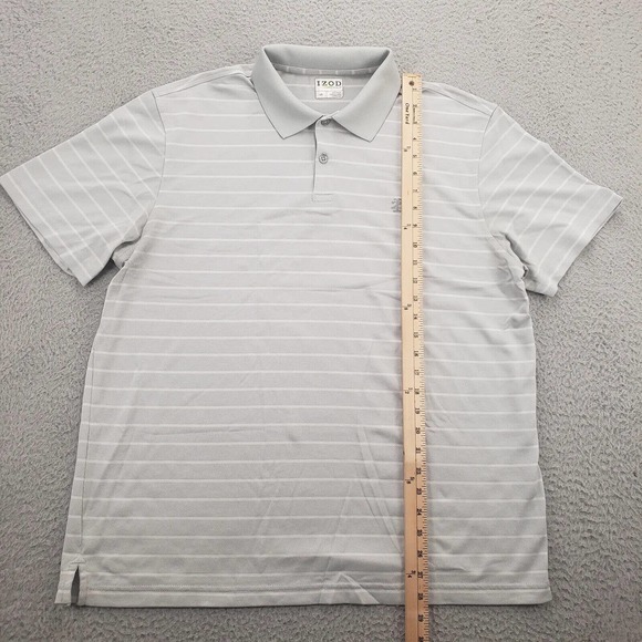 IZOD Golf Shirt Mens Large Gray Green Polo Outdoors Casual Logo Collared Striped - Picture 8 of 11
